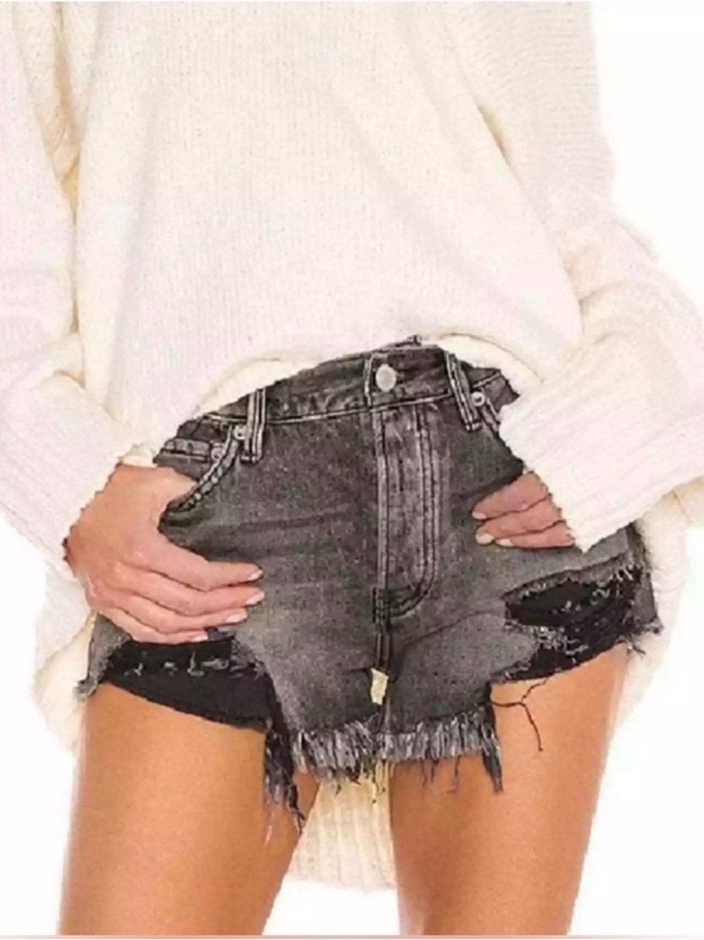 NWT Free People Loving Good Vibrations Cutoff Denim Shorts Sulphor Black 26